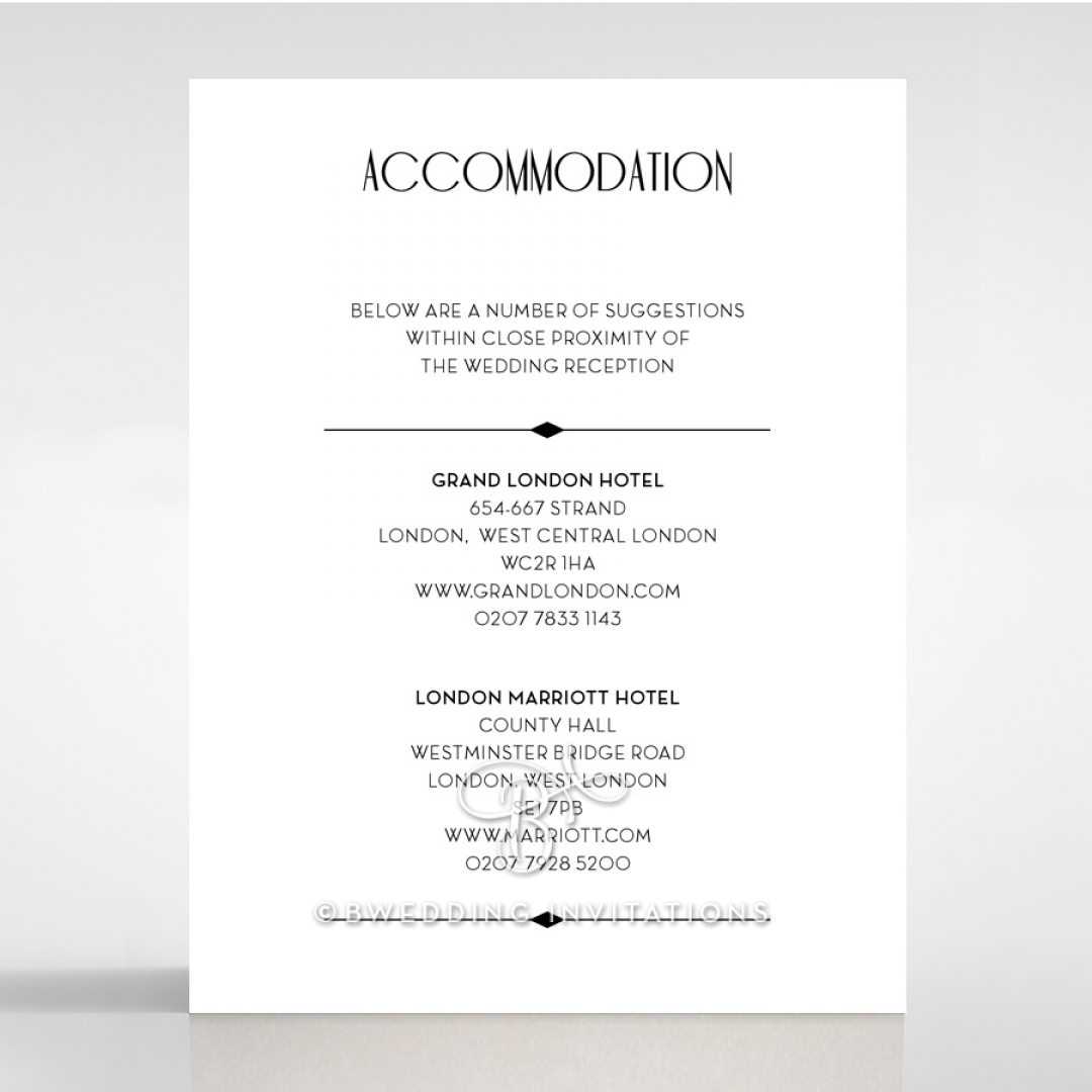 Art Deco Romance wedding stationery accommodation card design