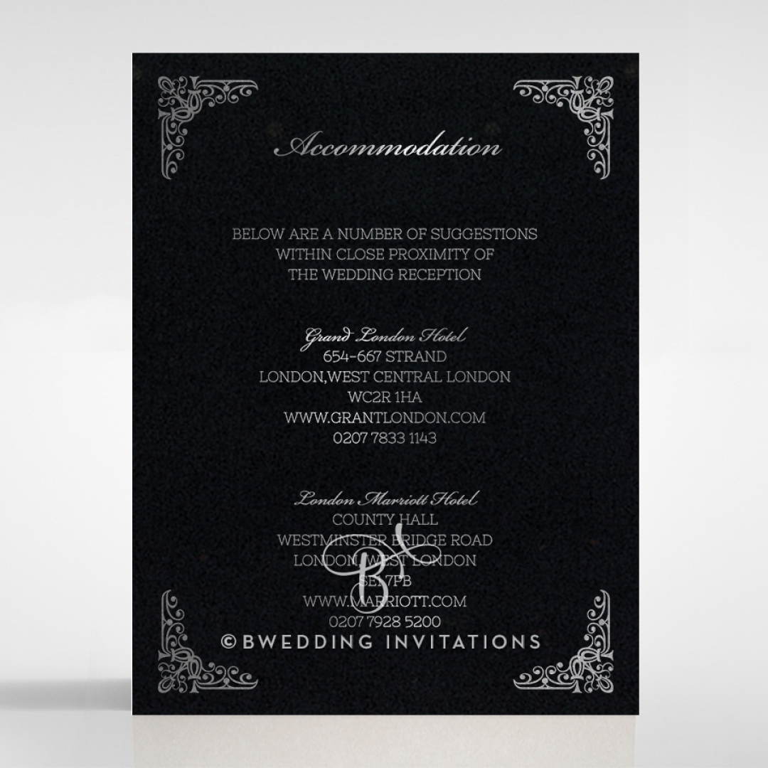 Black on Black Victorian Luxe with foil wedding accommodation invite card design