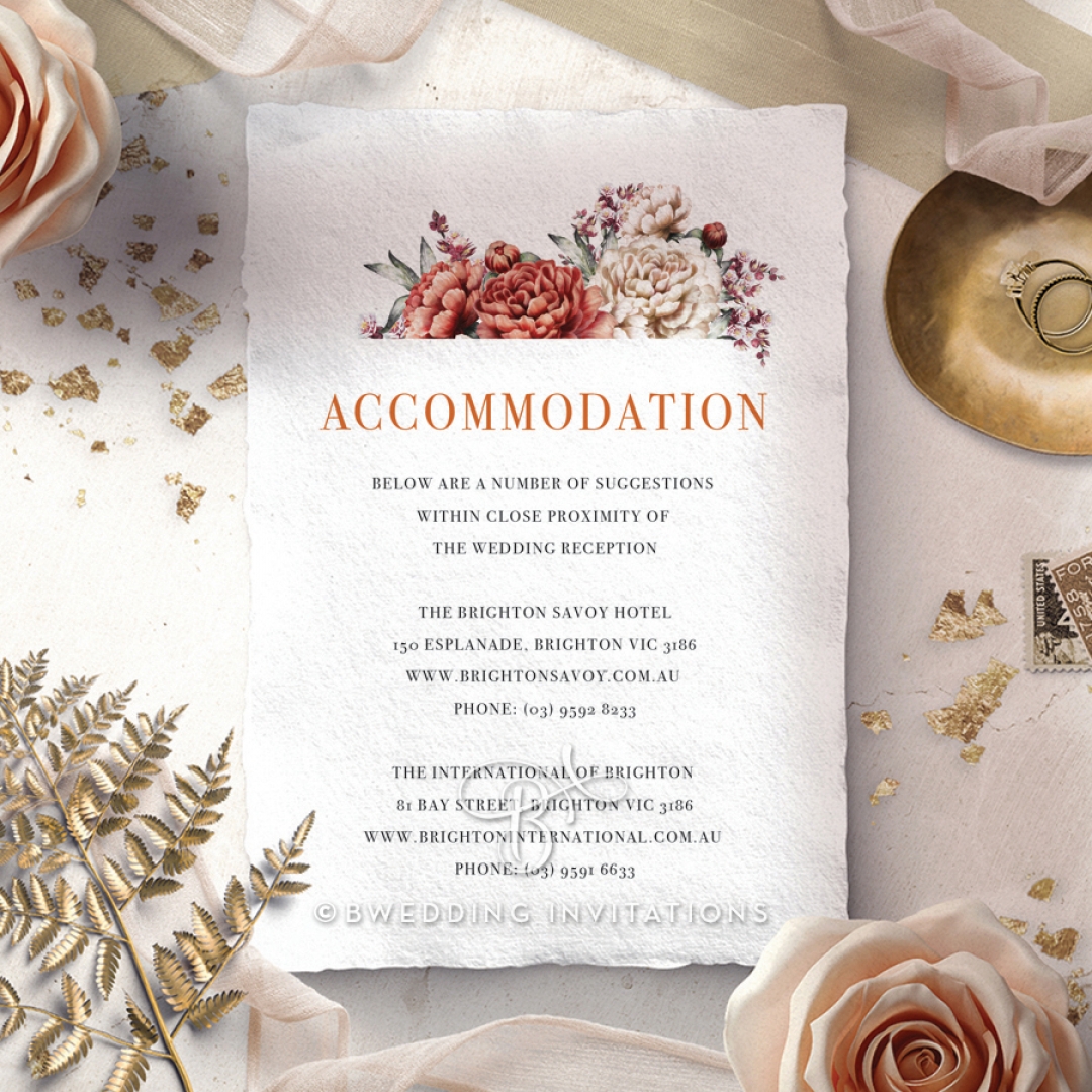 Blossoming Love accommodation wedding card design