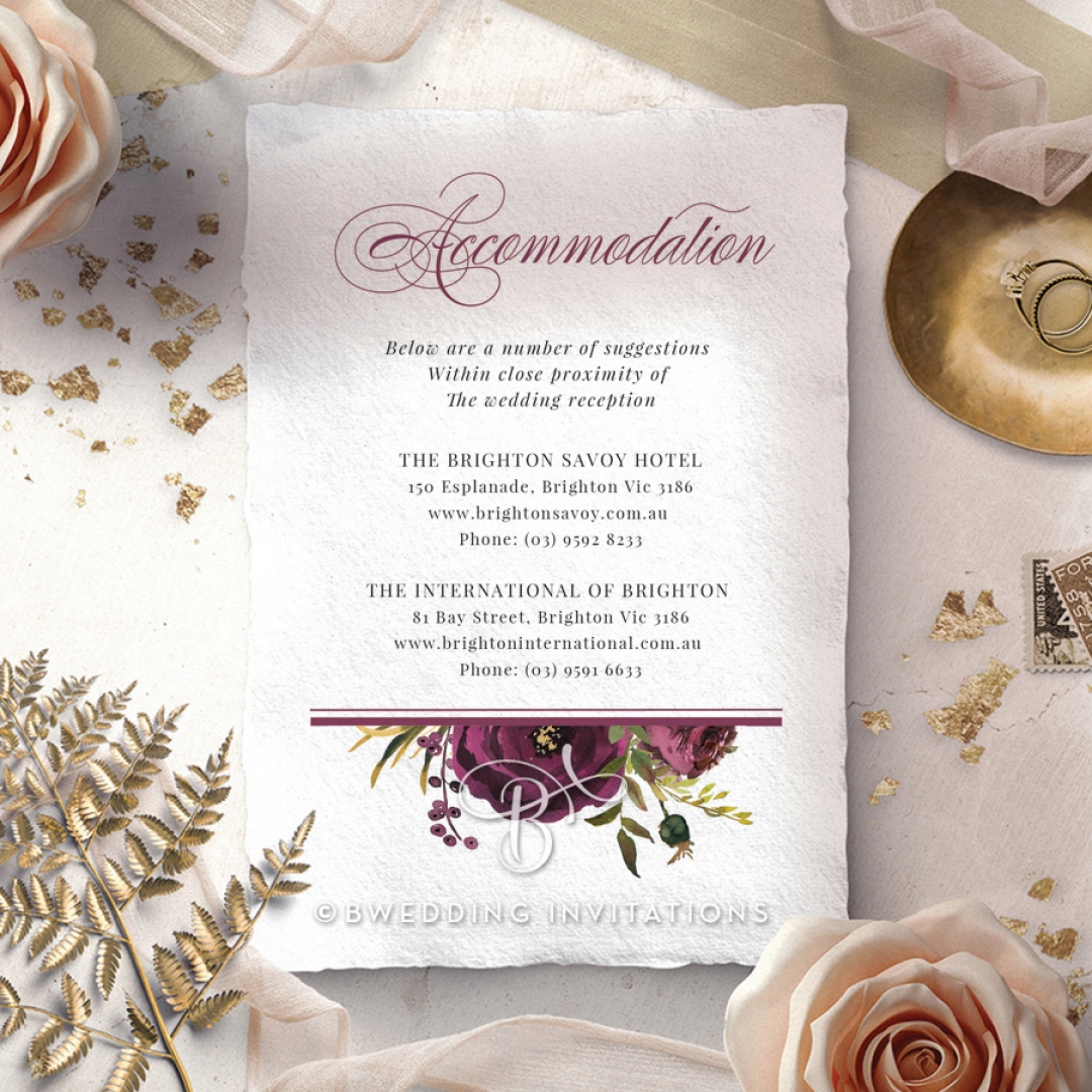 Burgandy Rose accommodation invite card design