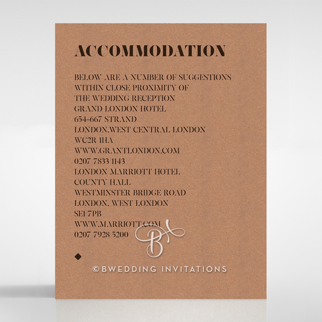 Etched Cork Letter wedding accommodation invite card