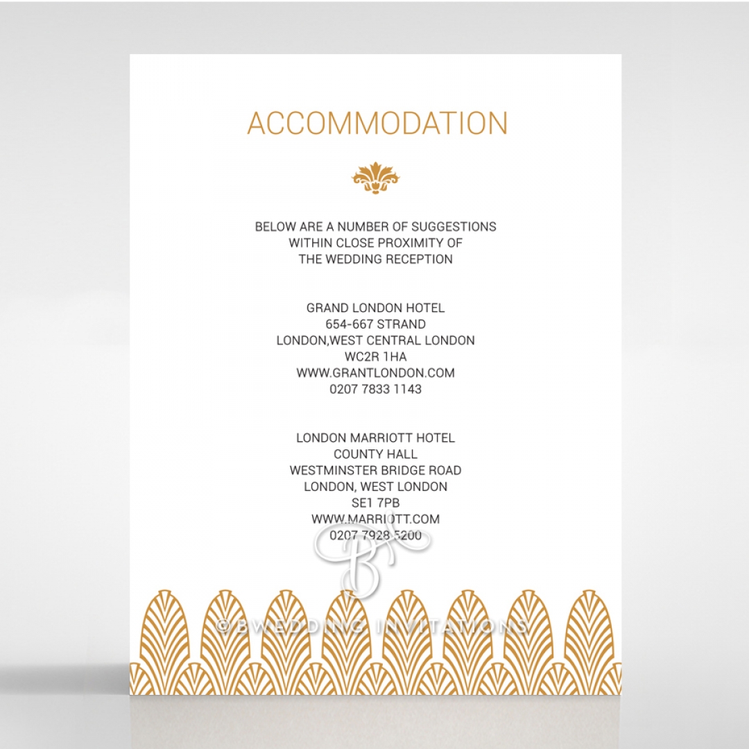 Gilded Decadence wedding stationery accommodation card design