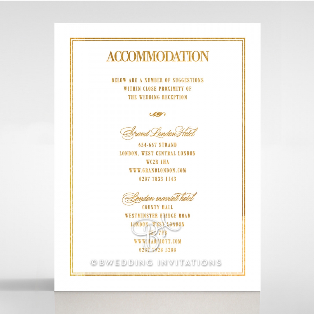 Gold Foil Baroque Gates wedding accommodation enclosure card design