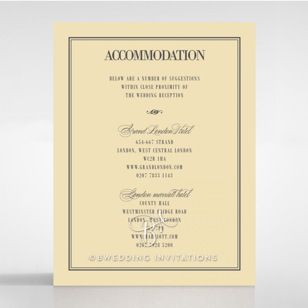 Golden Baroque Gates wedding accommodation enclosure card