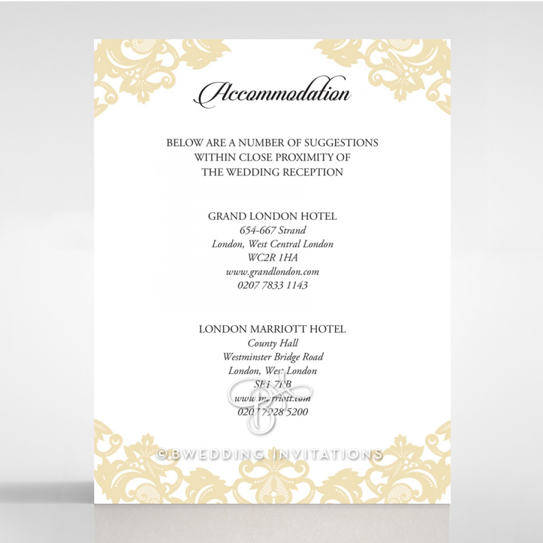 Golden Baroque Pocket wedding accommodation card design