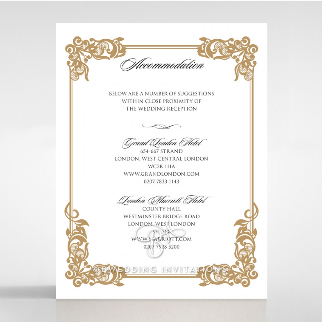 Golden Divine Damask wedding accommodation invite