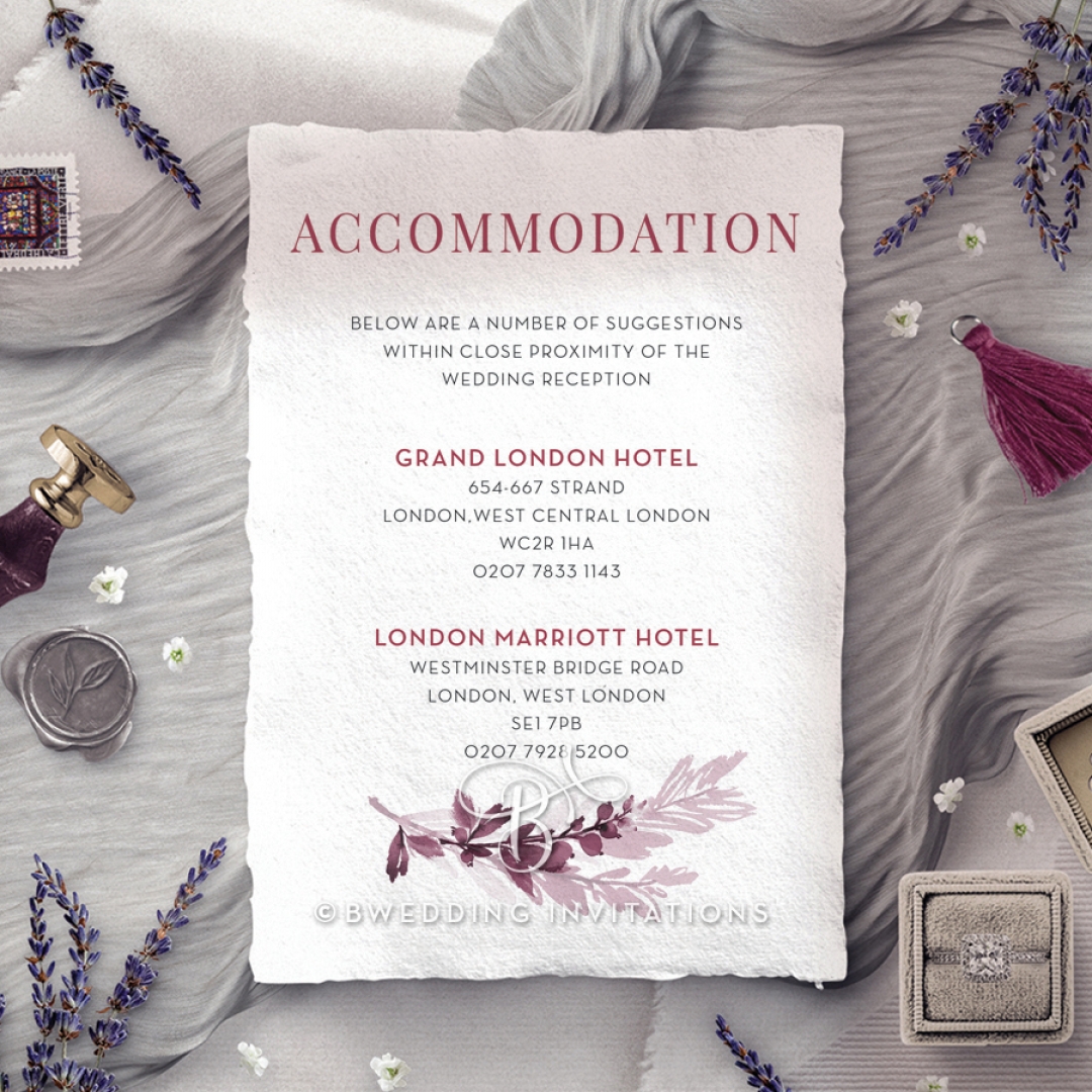 Magenta Wed accommodation enclosure stationery card