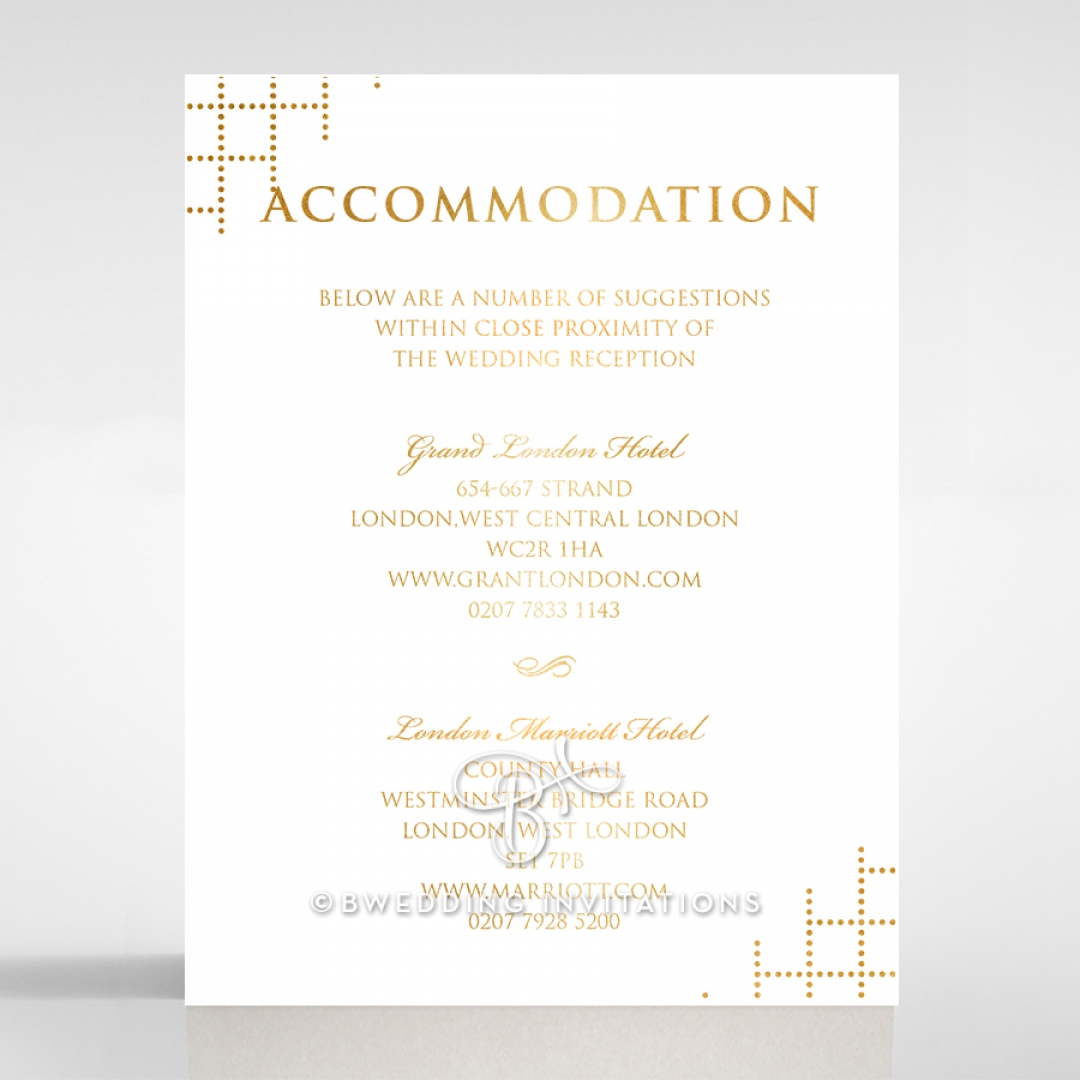 Quilted Letterpress Elegance with foil wedding accommodation invitation card