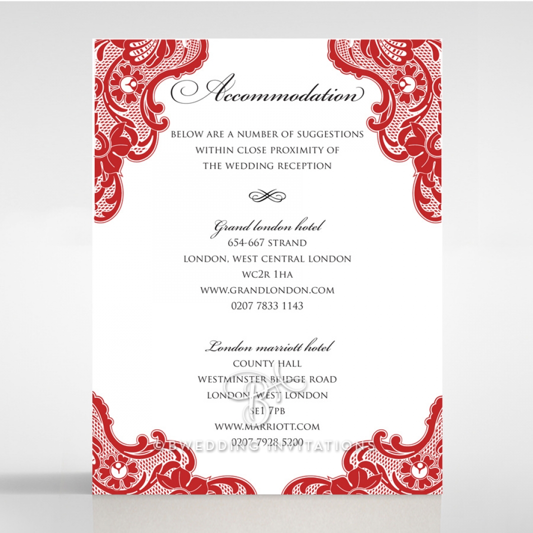 Red Lace Drop wedding accommodation enclosure invite card design