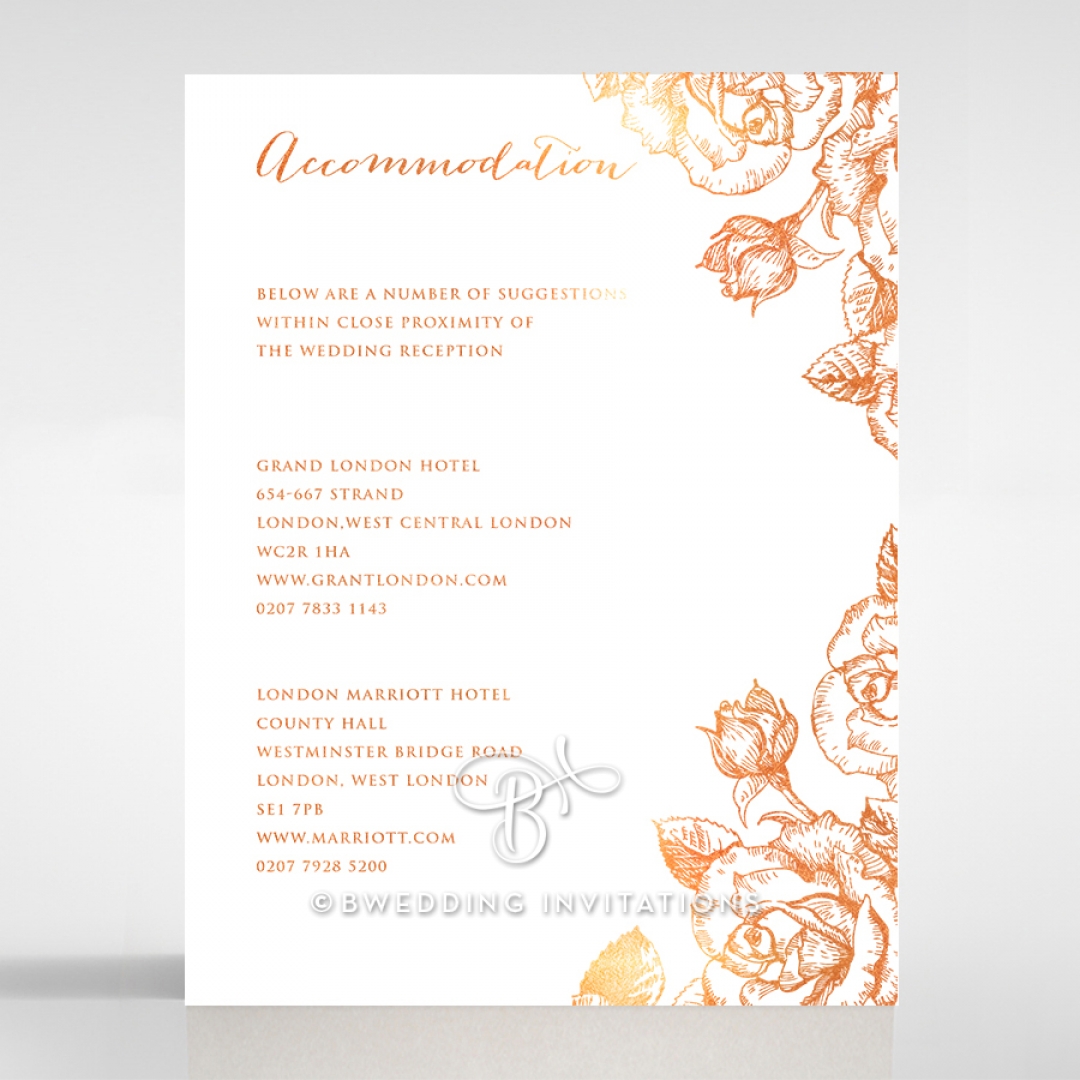 Rose Romance Letterpress with foil wedding accommodation invitation card design