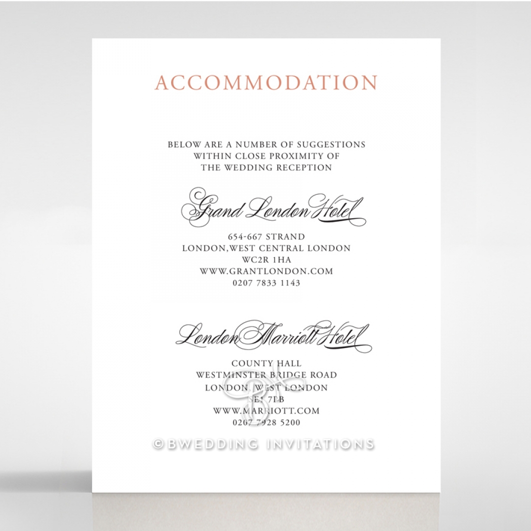 Timeless Romance wedding accommodation invite card