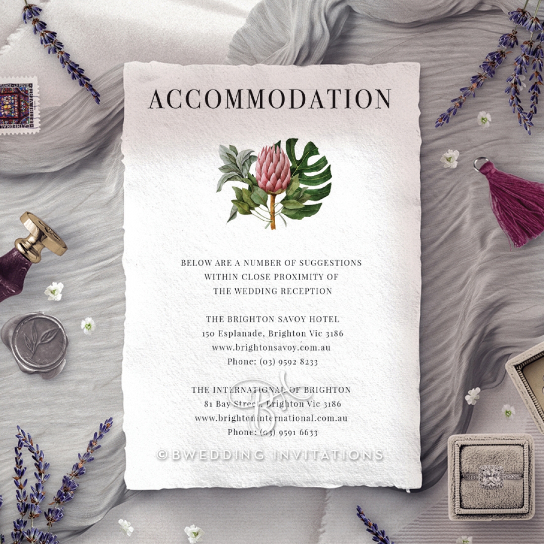 Tropical Island wedding accommodation card design