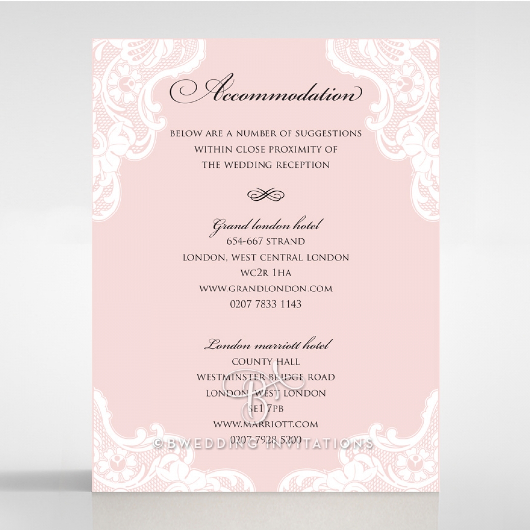 White Lace Drop wedding stationery accommodation card