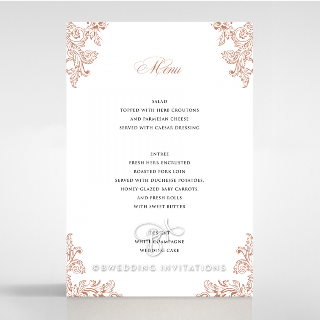 Baroque Romance wedding venue menu card design