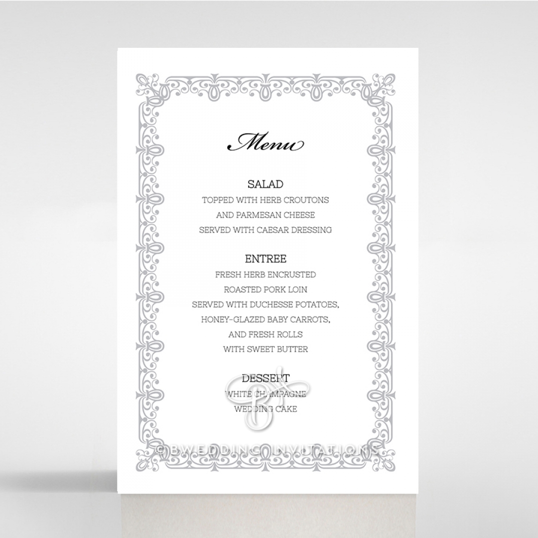 Black on Black Victorian Luxe wedding reception menu card stationery item