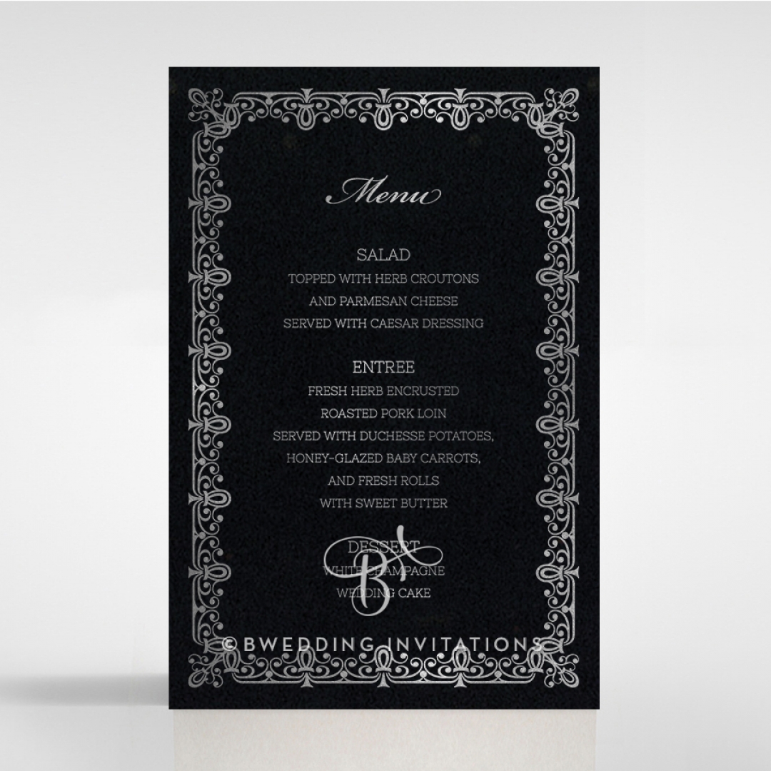 Black on Black Victorian Luxe with foil reception menu card stationery item