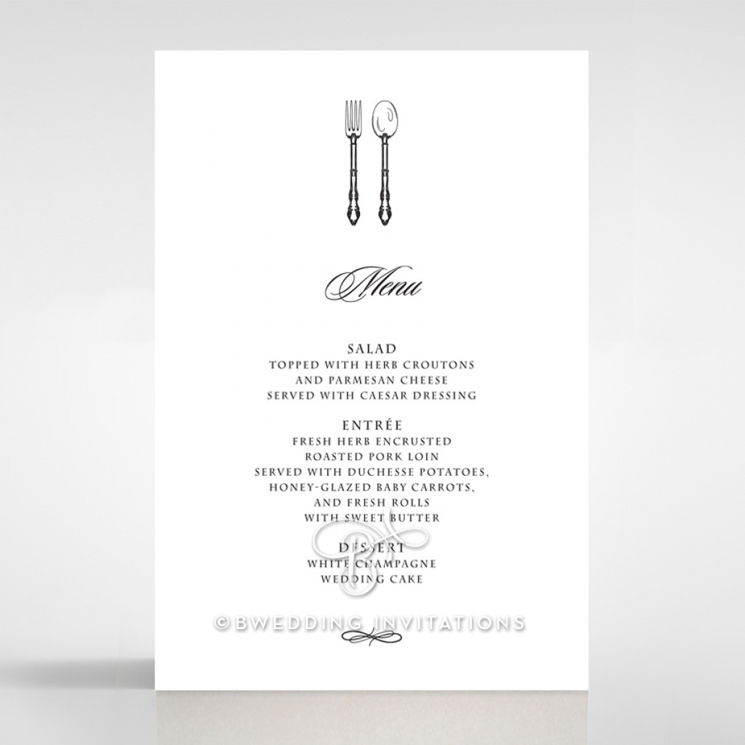 Black Victorian Gates wedding venue menu card design