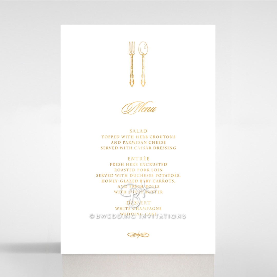 Black Victorian Gates with Foil wedding venue menu card stationery