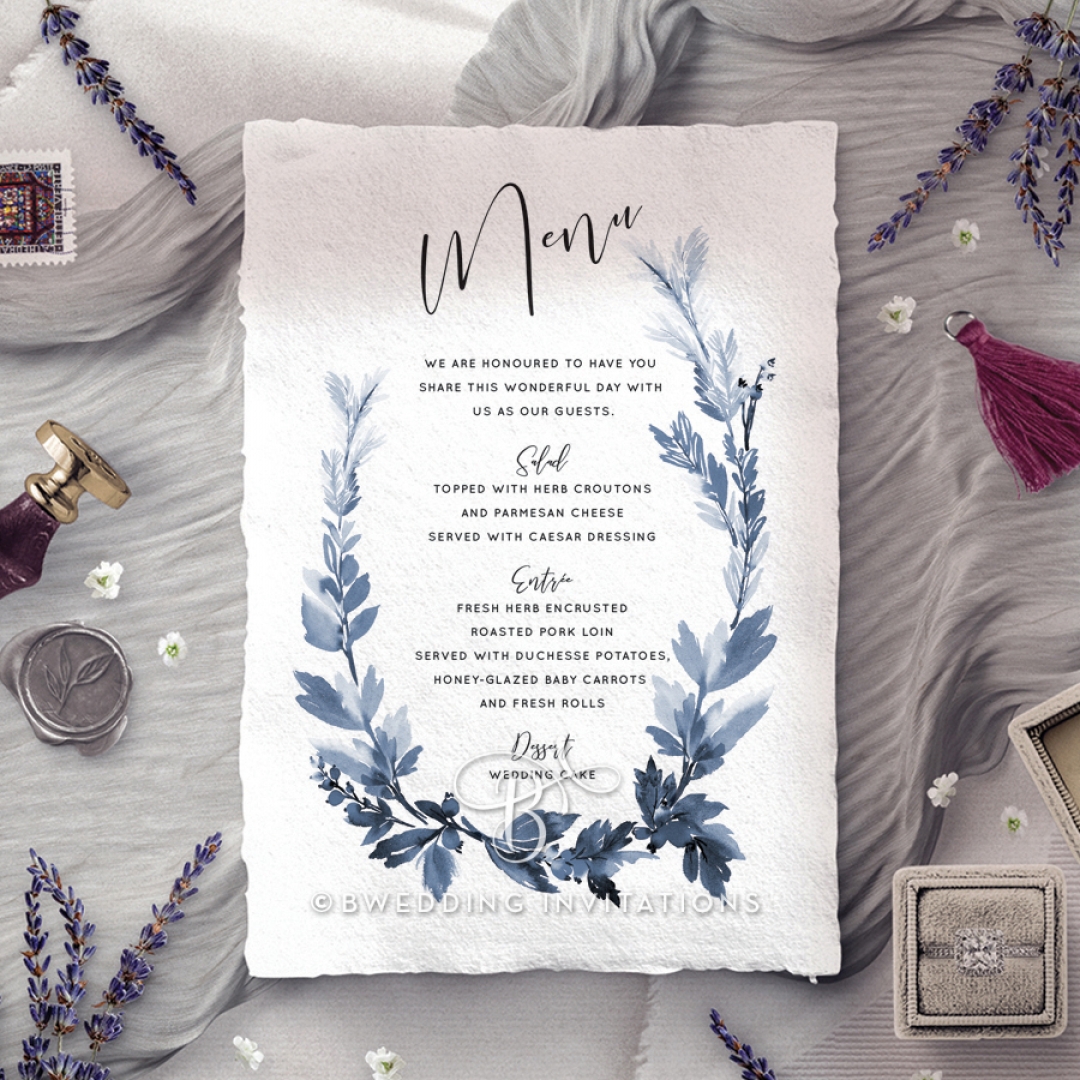 Blue Forest reception menu card stationery