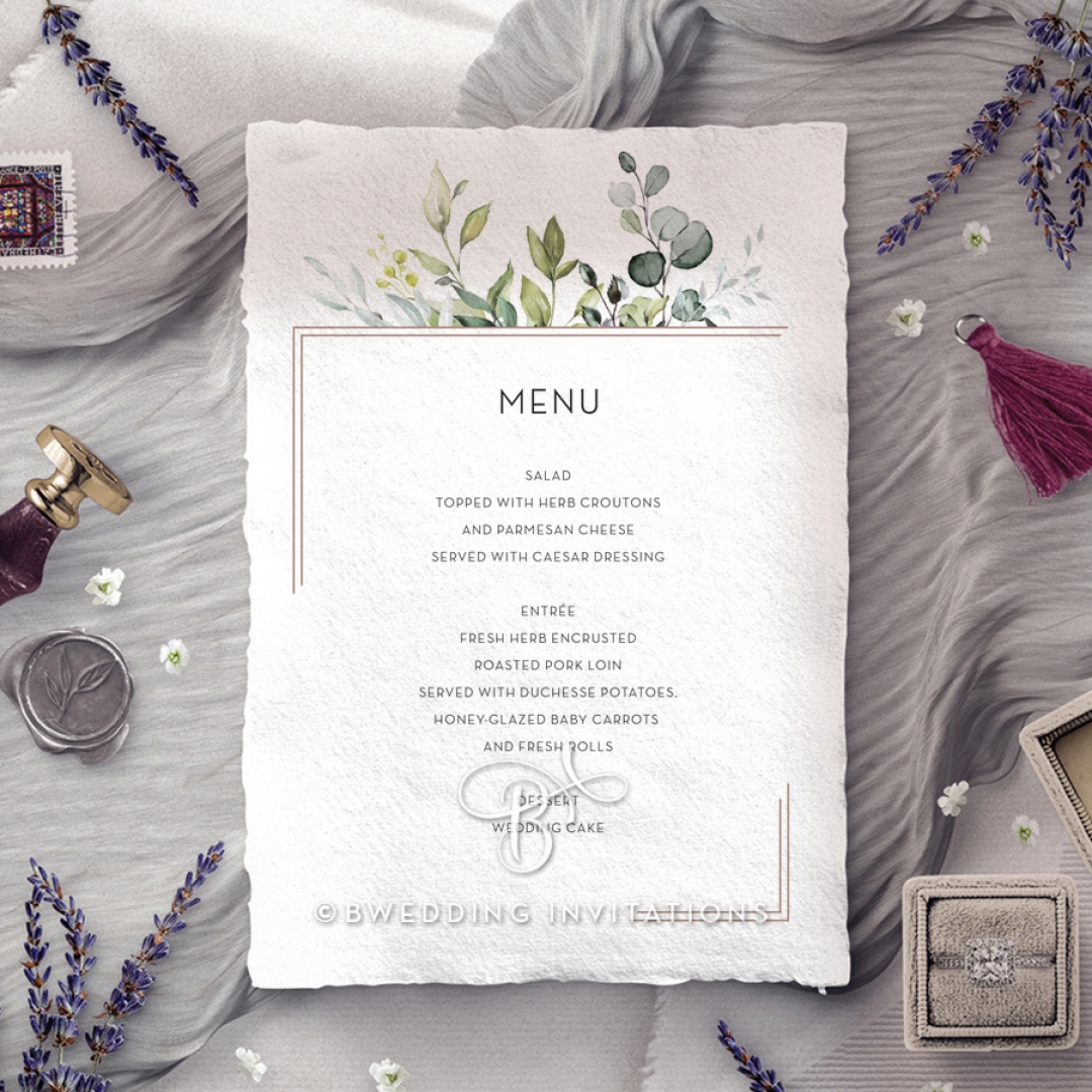 Botanic Romance reception menu card stationery design