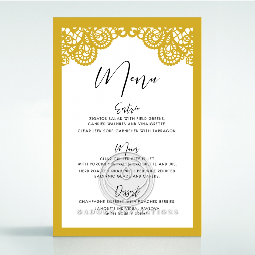 Breathtaking Baroque Foil Laser Cut wedding reception menu card