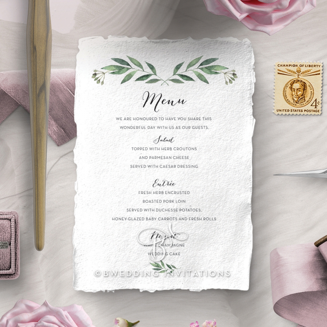 Country Garland wedding menu card design