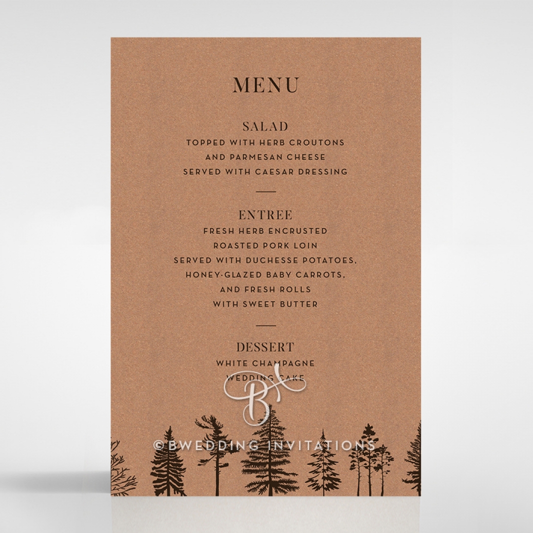 Delightful Forest Romance wedding menu card stationery design