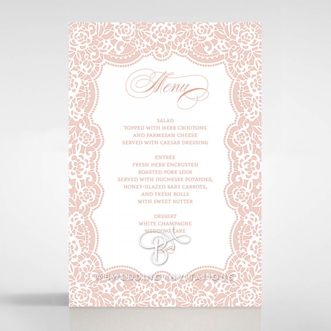 Floral Lace with Foil wedding reception menu card stationery design