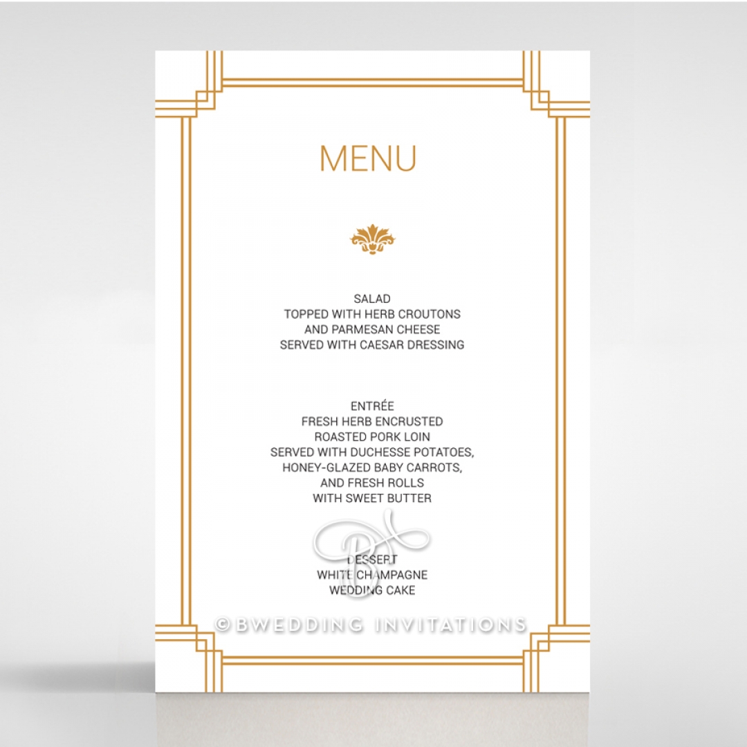 Gilded Decadence wedding venue menu card