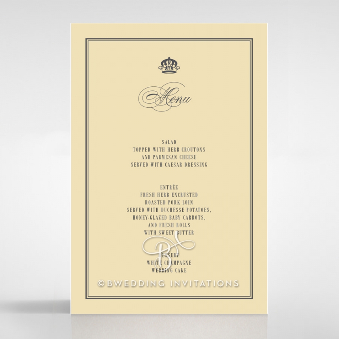 Golden Baroque Gates wedding venue menu card stationery design