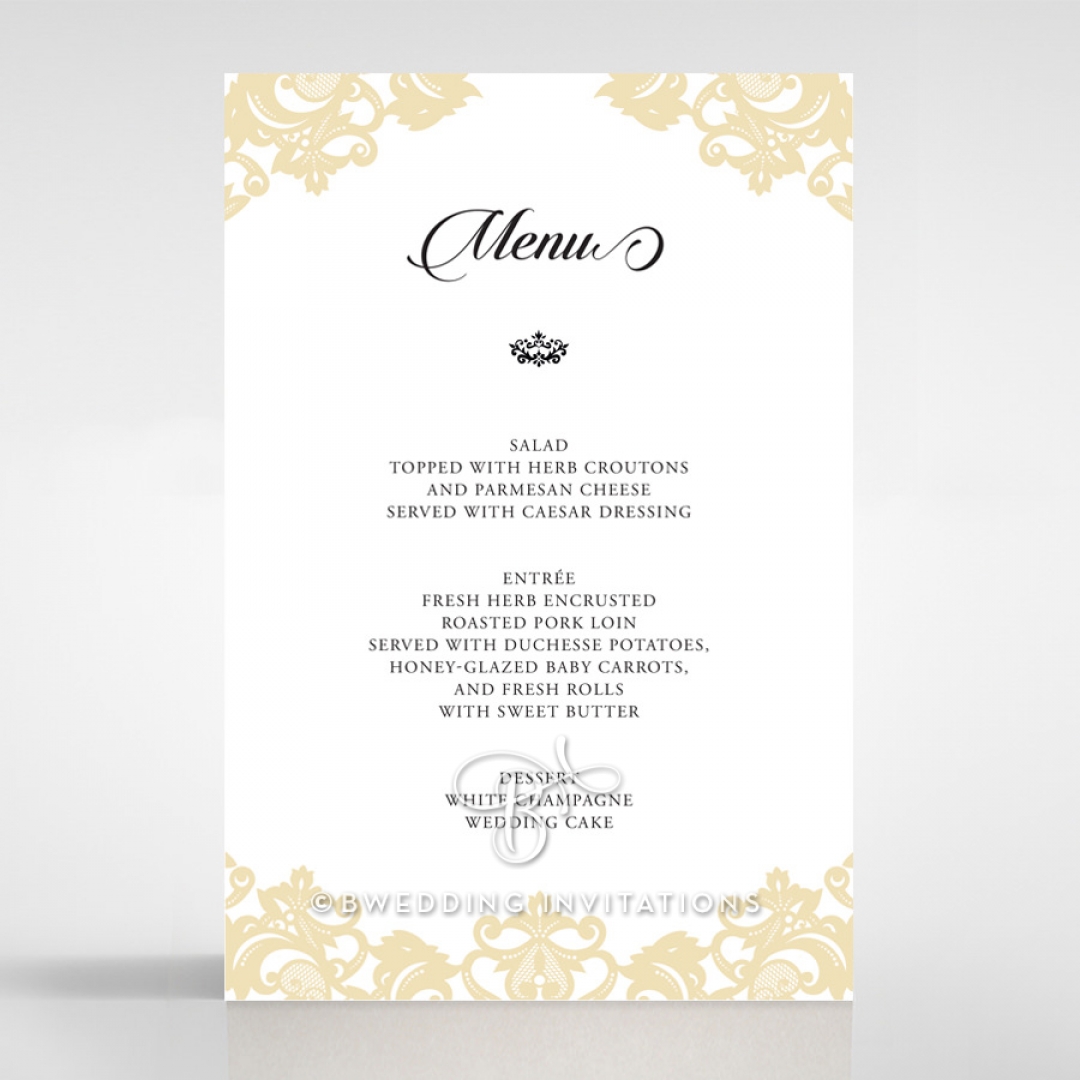 Golden Baroque Pocket wedding reception menu card design