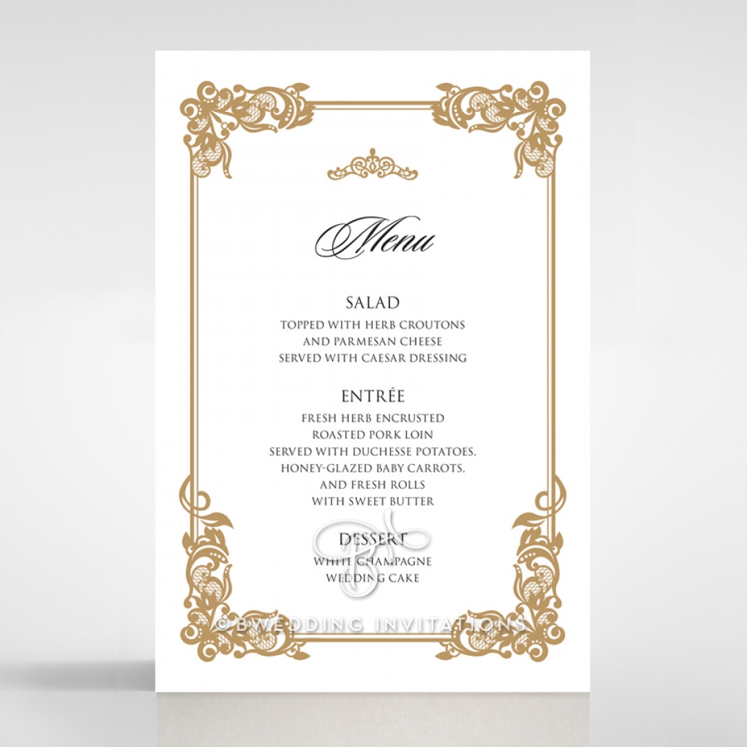 Golden Divine Damask wedding venue menu card