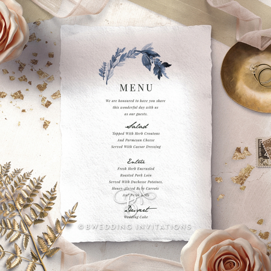 Indigo Round wedding reception table menu card stationery item