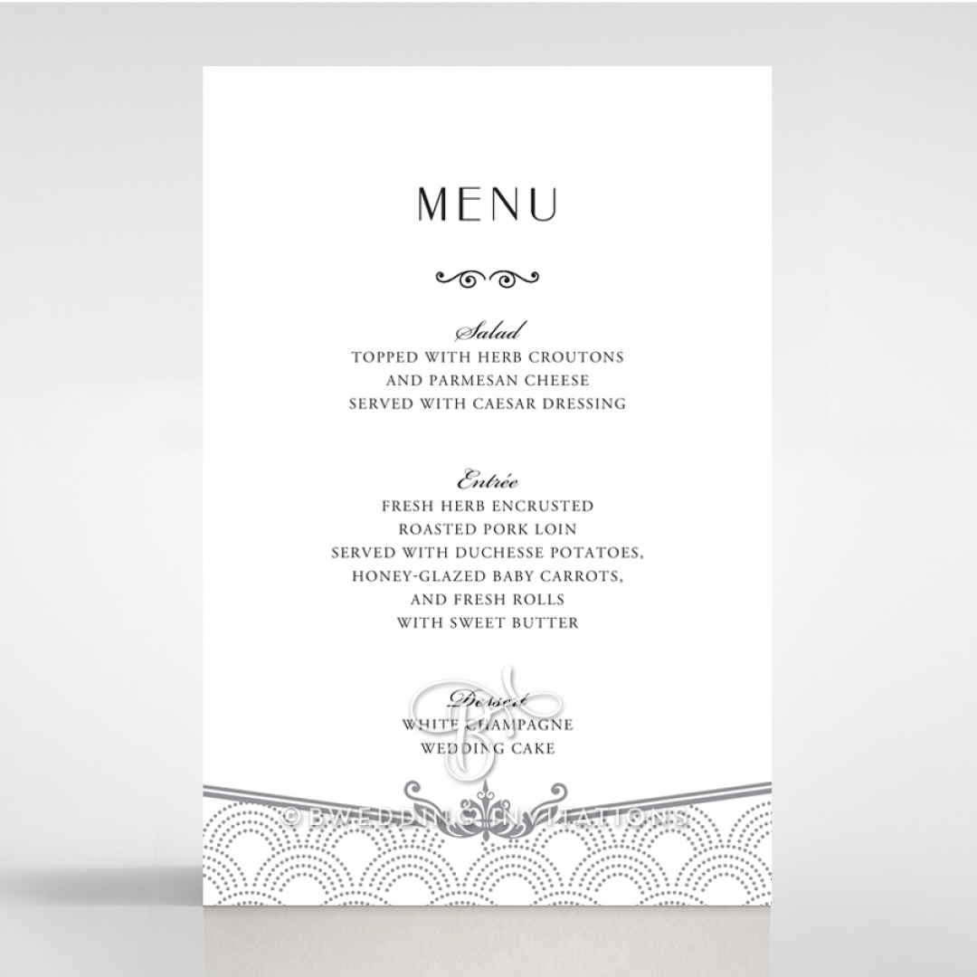 Luxe Victorian wedding reception table menu card