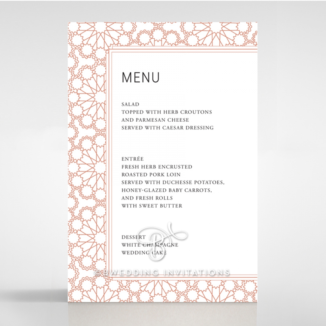 Marrakech wedding reception table menu card stationery item