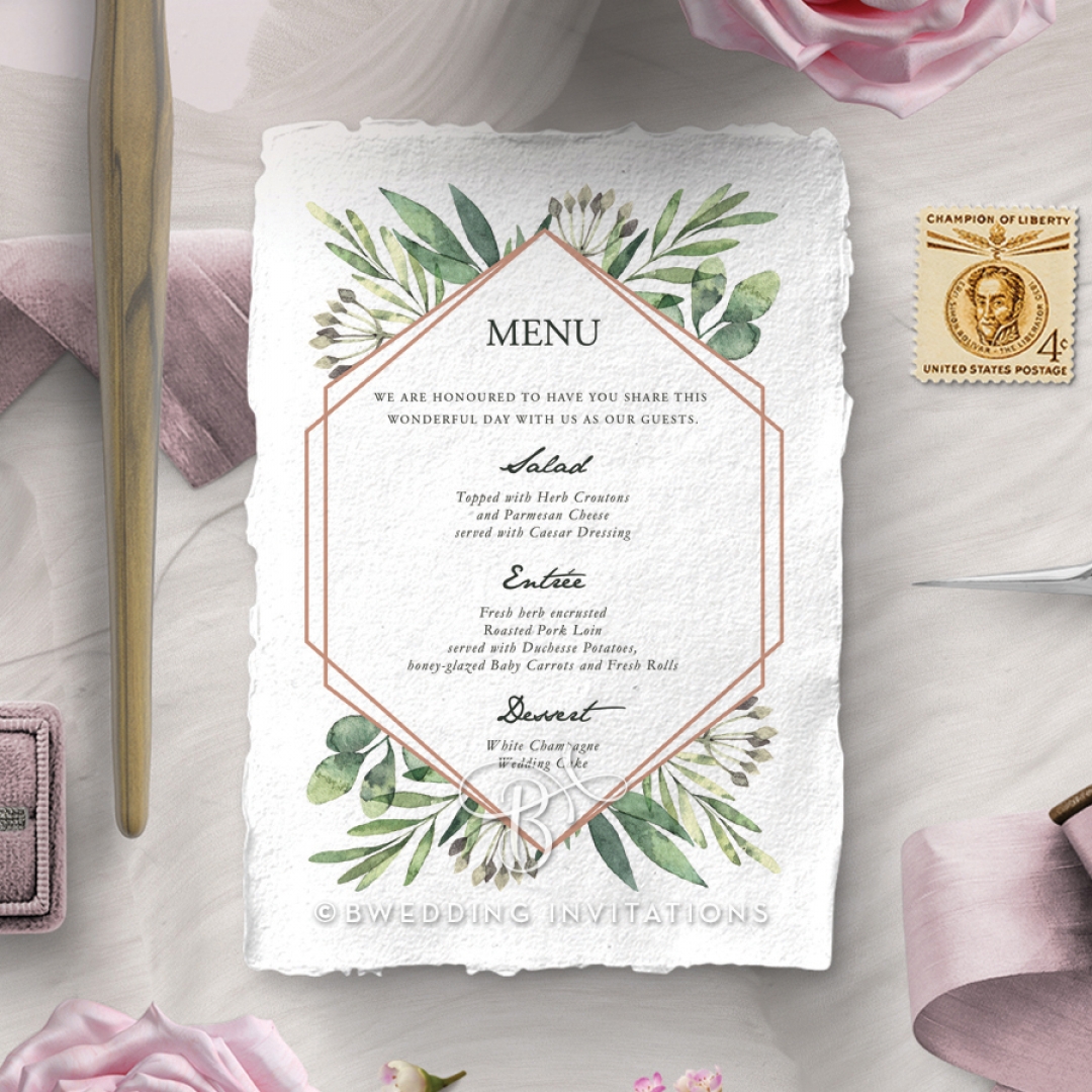 Modern Greenery wedding stationery menu card