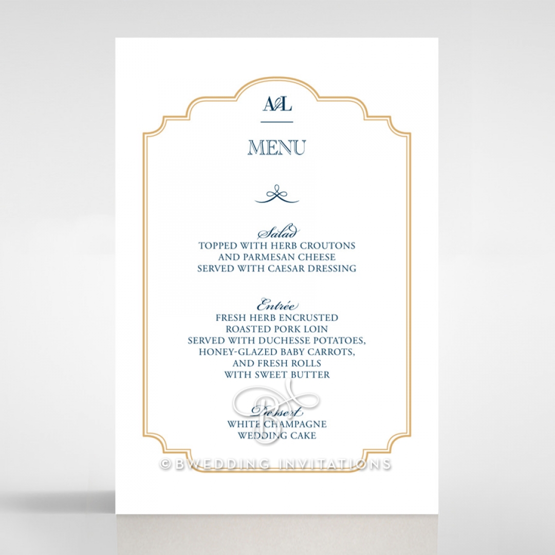 Noble Blue Gates reception menu card design