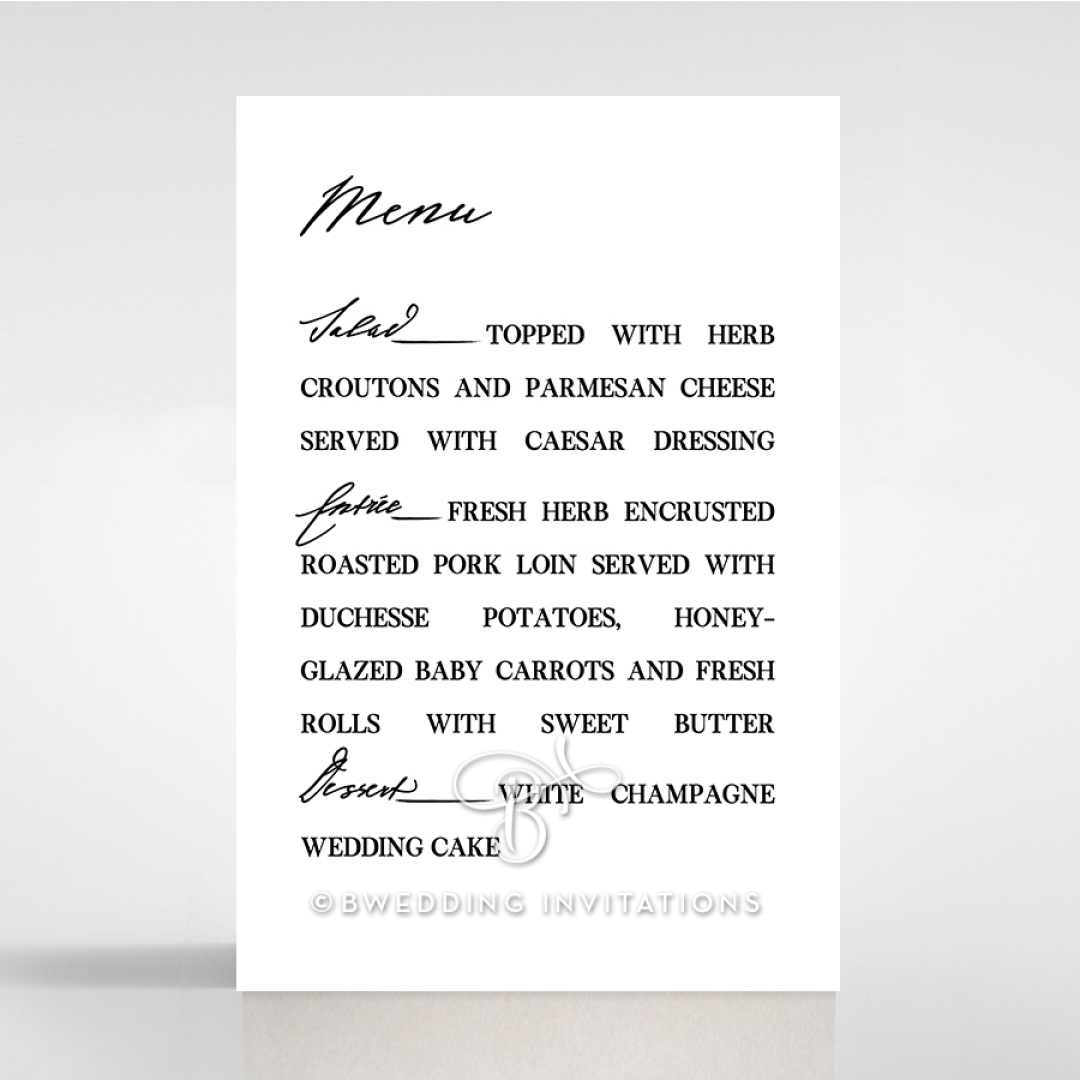 Paper Modern Romance table menu card