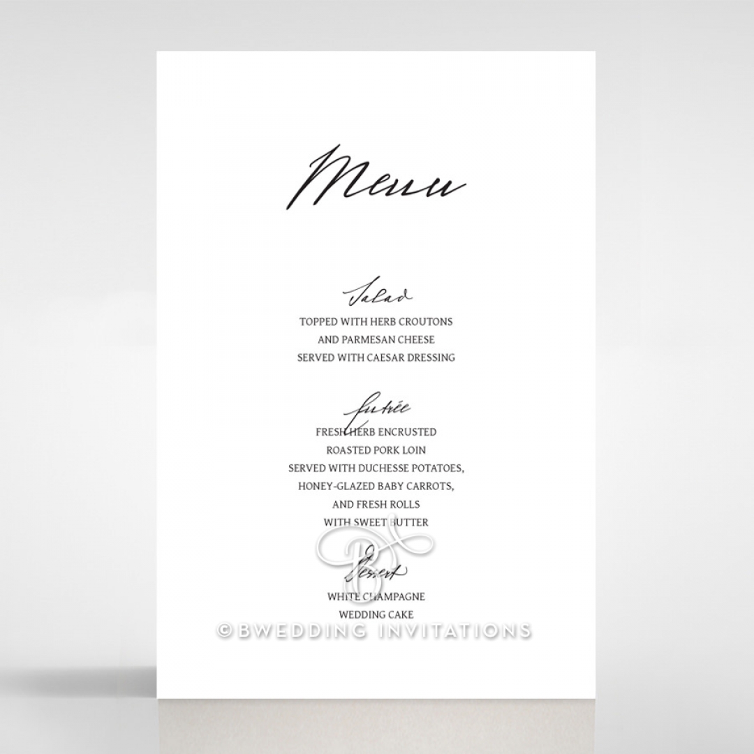 Pure Charm menu card stationery