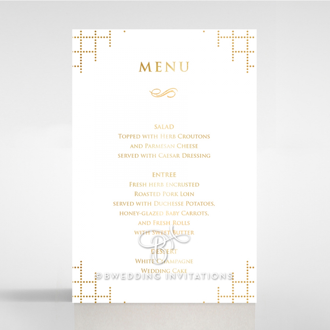 Quilted Letterpress Elegance with foil reception menu card