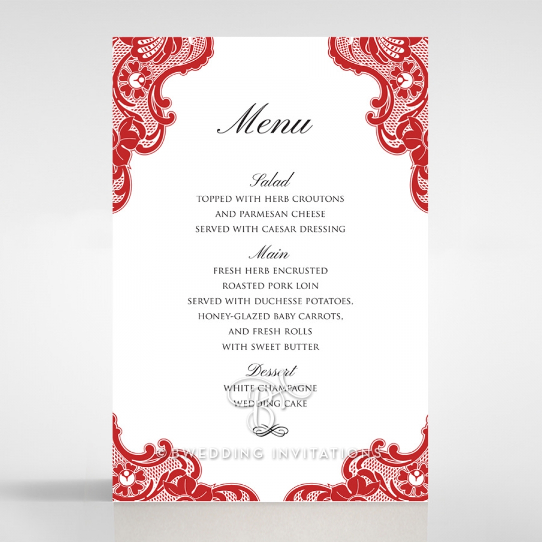 Red Lace Drop table menu card design