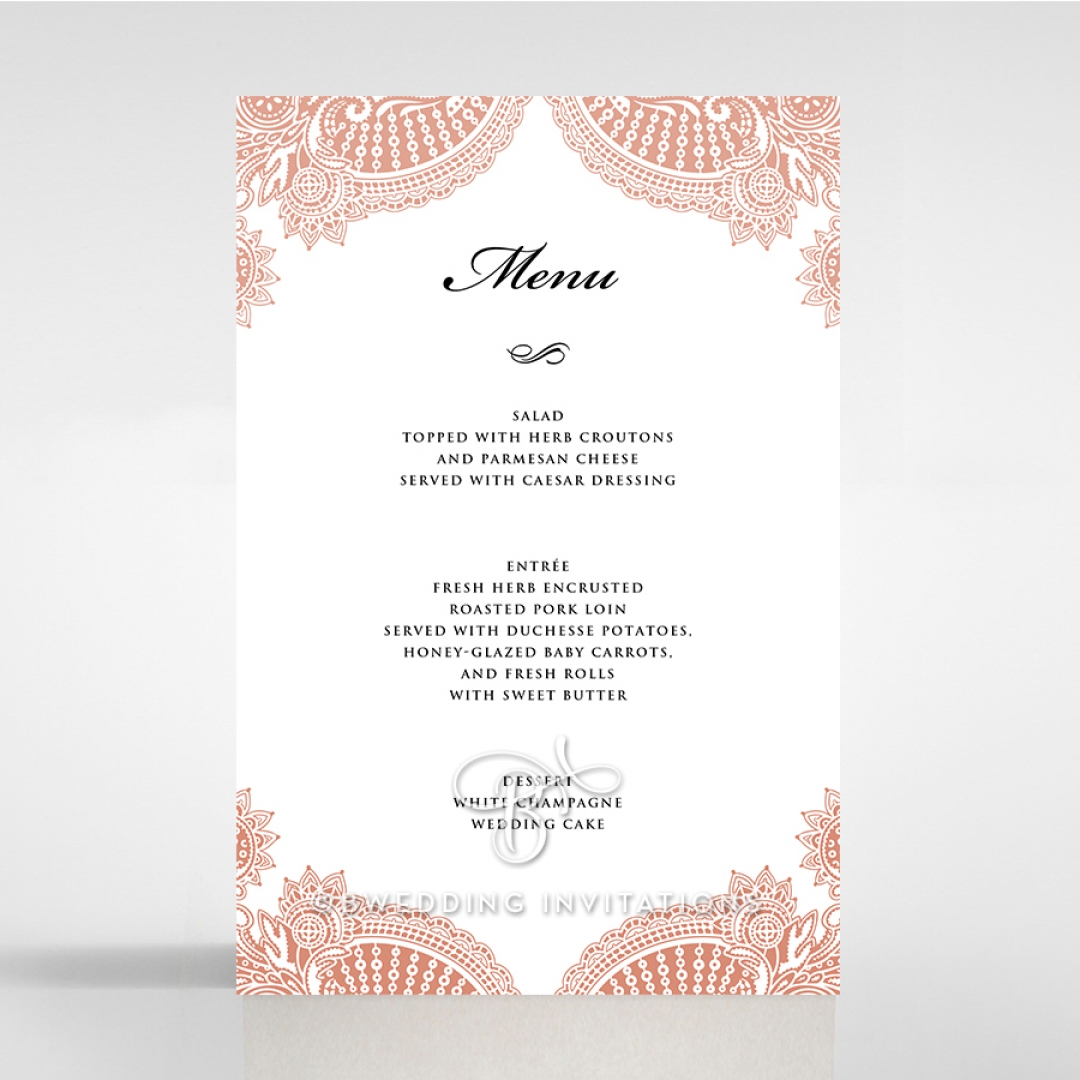 Regal Charm Letterpress wedding reception menu card stationery