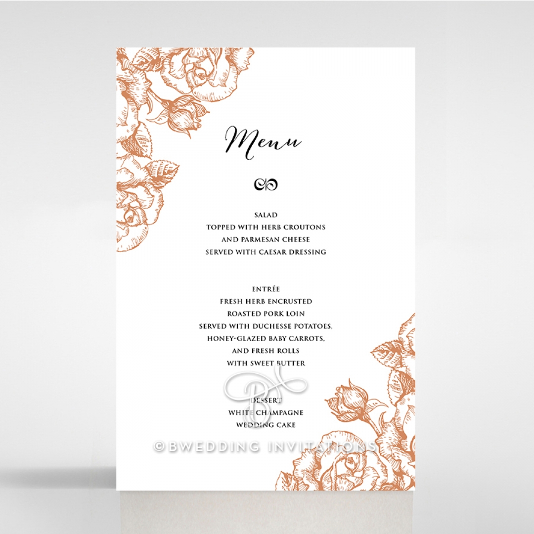 Rose Romance Letterpress wedding reception menu card design