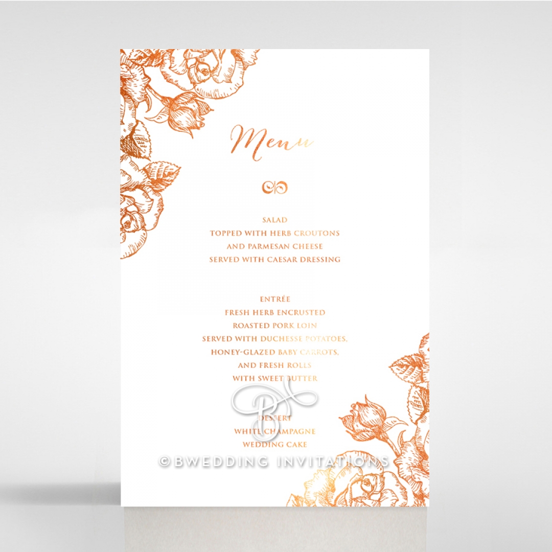 Rose Romance Letterpress with foil reception menu card design