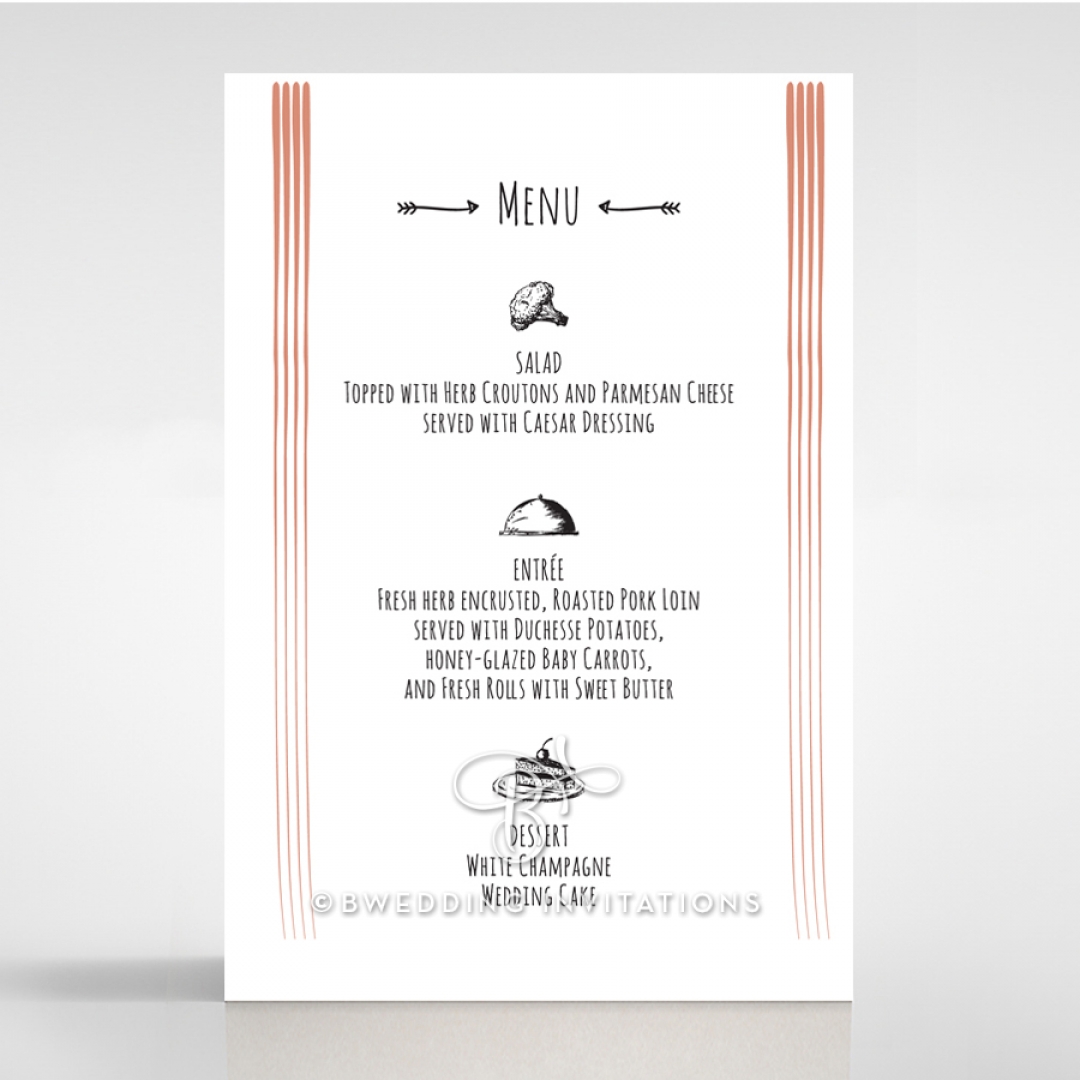 Swept Away wedding venue table menu card stationery design