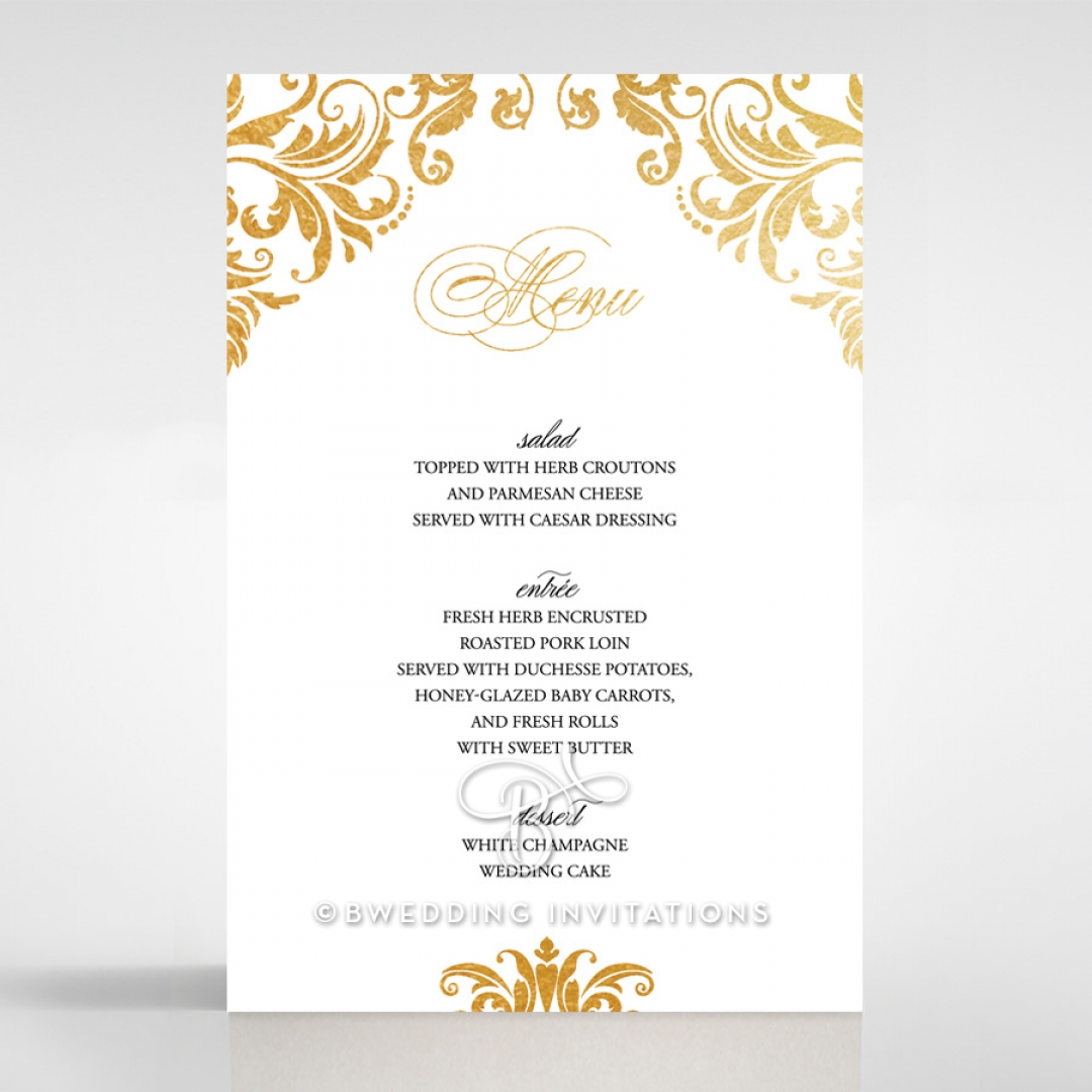 Victorian Extravagance with Foil wedding venue table menu card