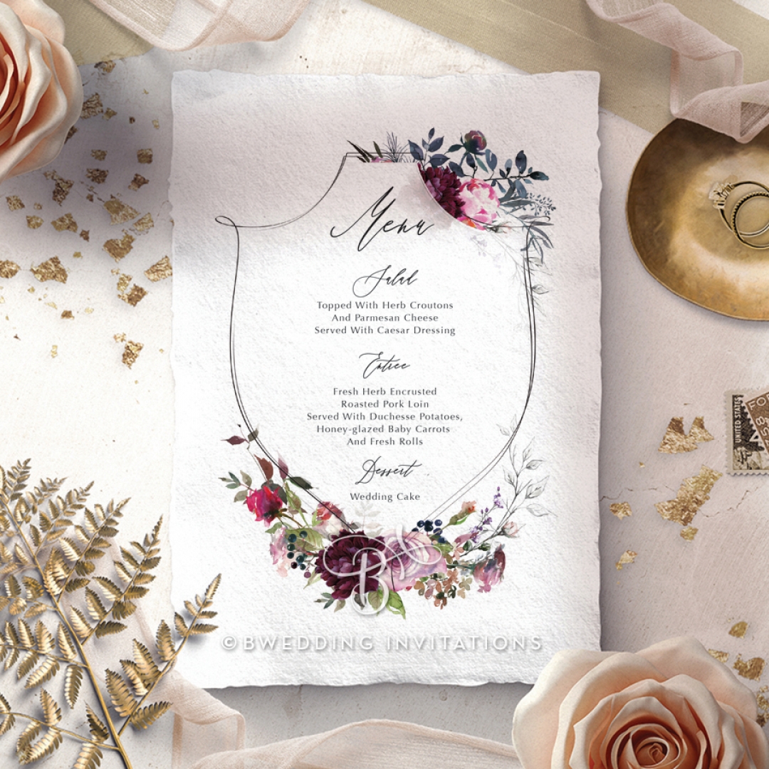 Watercolor Rose Garden wedding reception table menu card