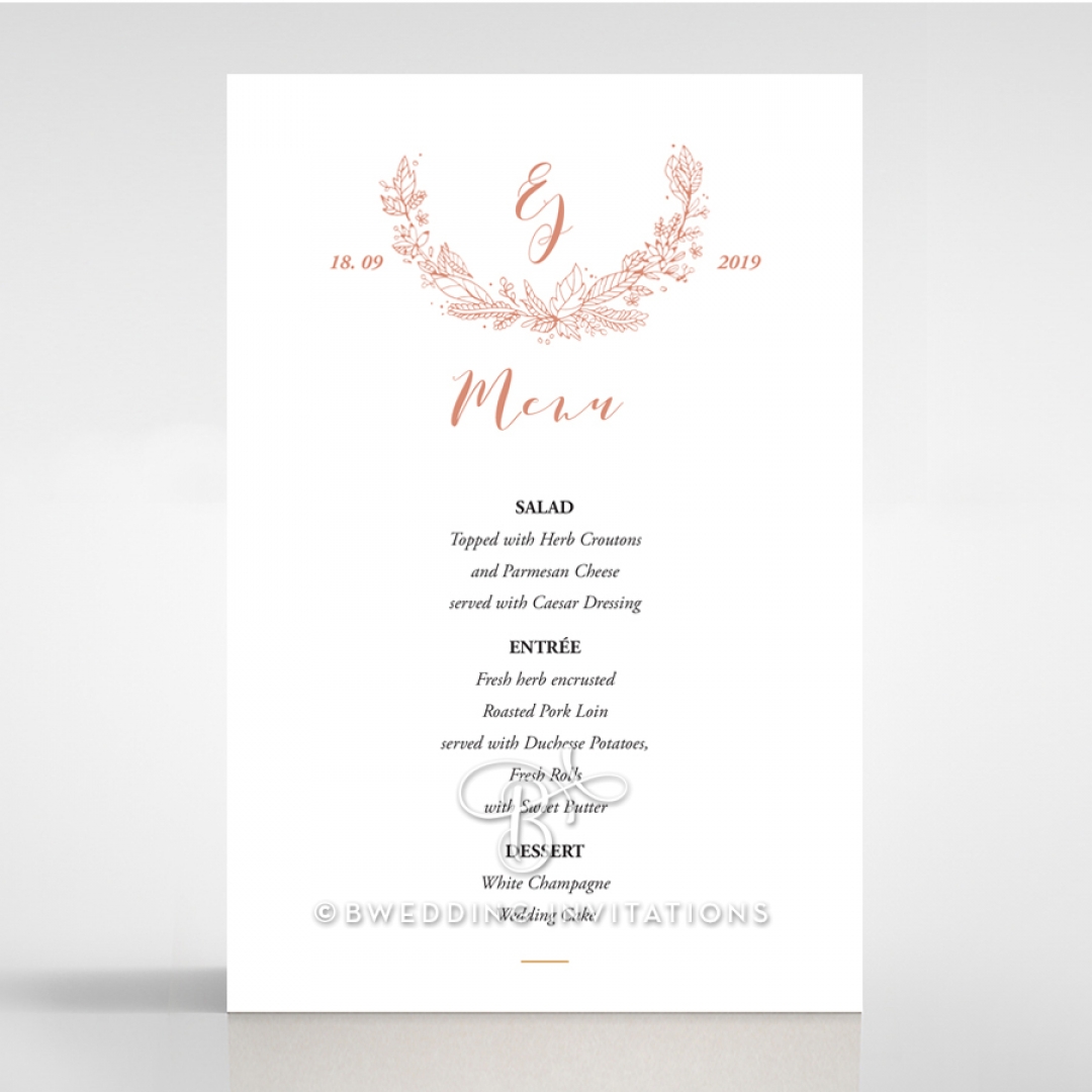 Whimsical Garland wedding menu card stationery