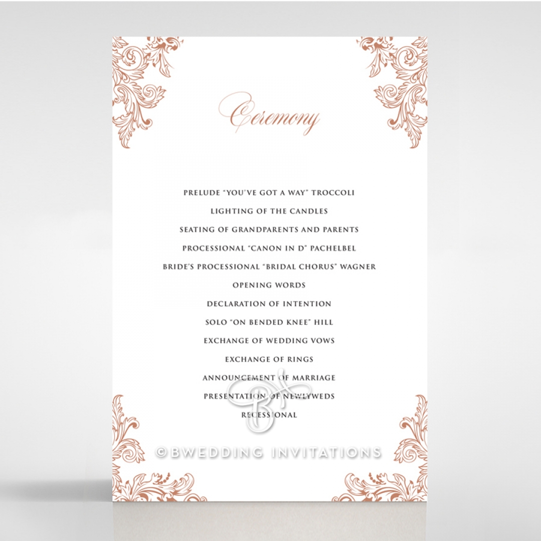 Baroque Romance wedding order of service ceremony card