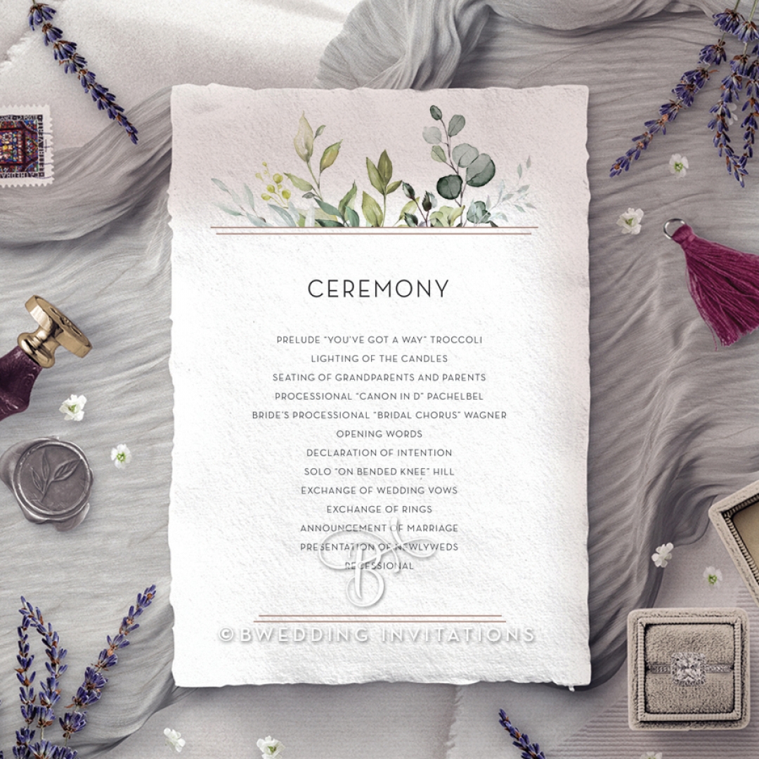 Botanic Romance order of service ceremony card